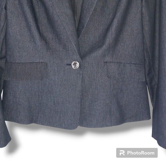 Kasper One Button Chambray Blazer-Size 6-Cotton Blend-Notched Collar-Career - Picture 3 of 9